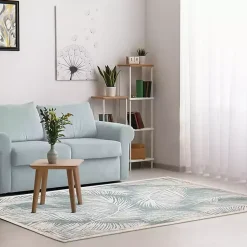 Kirklands Home Ocean Blue Palm Leaves Outdoor Area Rug, 7x9 Hot