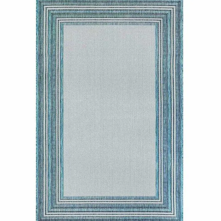 Kirklands Home Ocean Blue Threaded Frame Outdoor Area Rug, 4x7 Hot