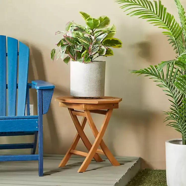 Kirklands Home Octagonal Wood Slatted Outdoor Accent Table Brown Sale