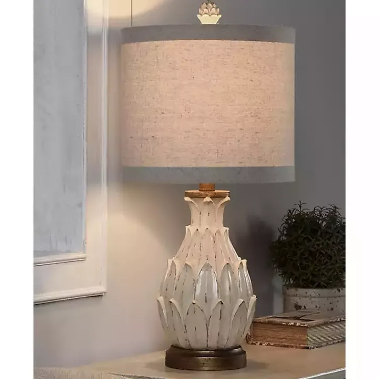Kirklands Home Off Beige Distressed Artichoke Table Lamp White New