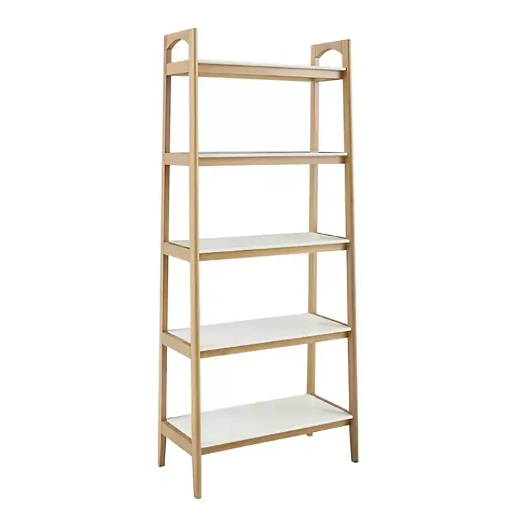 Kirklands Home Off White Wood Shelves with Natural Frame Bookcase Clearance