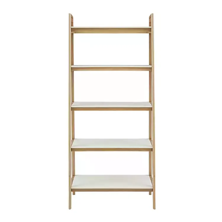 Kirklands Home Off White Wood Shelves with Natural Frame Bookcase Clearance
