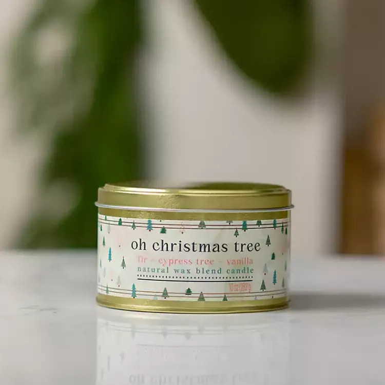 Candles>Kirklands Home Oh Christmas Tree Gold Tin Jar Candle