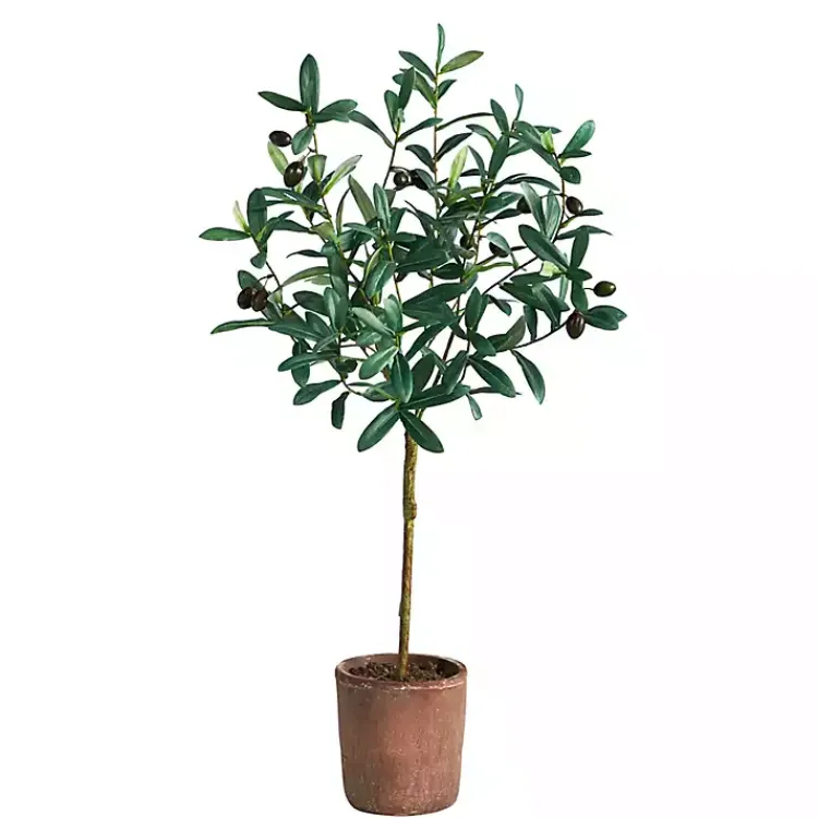 Trees & Topiaries>Kirklands Home Olive Branch Tree in Weathered Planter, 3 ft.
