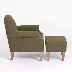 Kirklands Home Olive Boucle Tufted Chair & Ottoman Set Green Hot