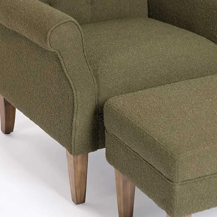 Kirklands Home Olive Boucle Tufted Chair & Ottoman Set Green Hot
