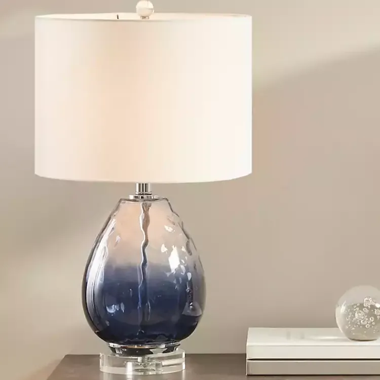 Kirklands Home Ombre Blue Glass Teardrop Table Lamp White Best