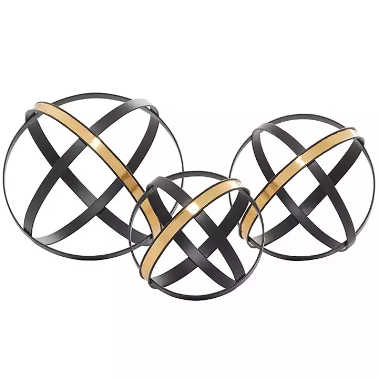Statues & Figurines>Kirklands Home Onyx and Gold 3-pc. Orb Sculpture Set