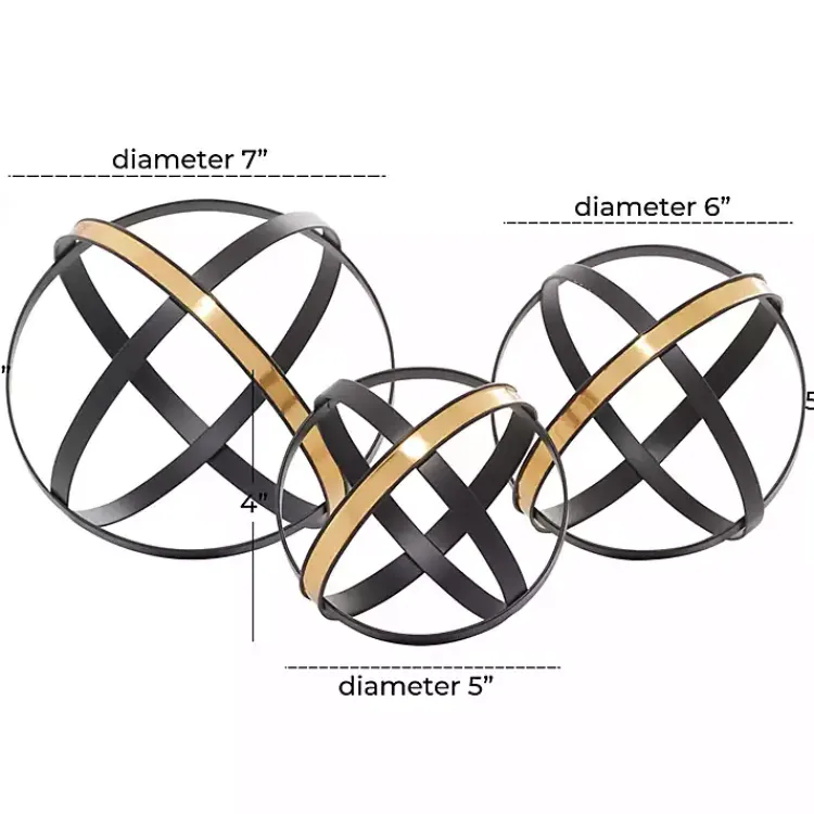 Statues & Figurines>Kirklands Home Onyx and Gold 3-pc. Orb Sculpture Set