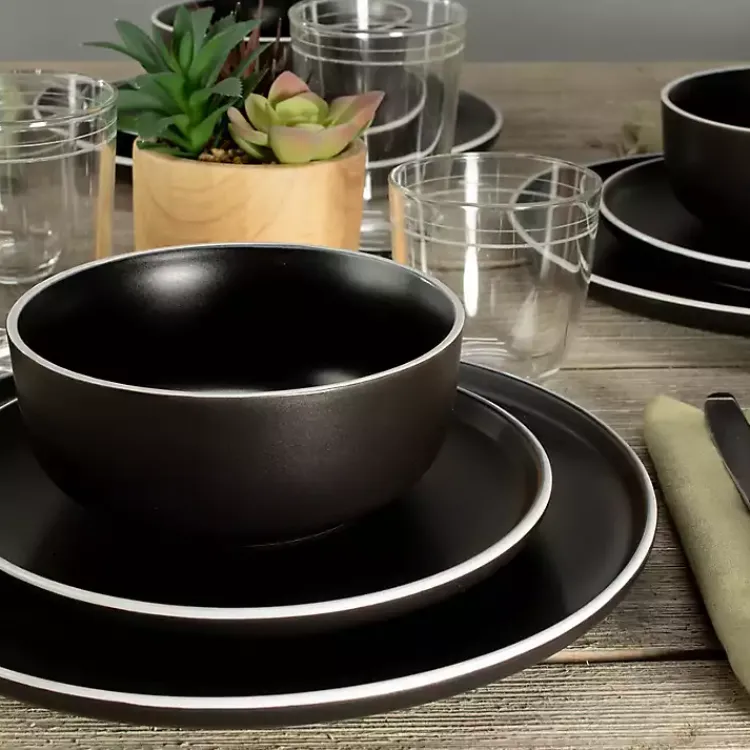 Kirklands Home Onyx Eliza 12-pc. Dinnerware Set Black New