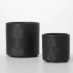 Kirklands Home Onyx Textured Ceramic Footed Planters, Set of 2 Black Sale