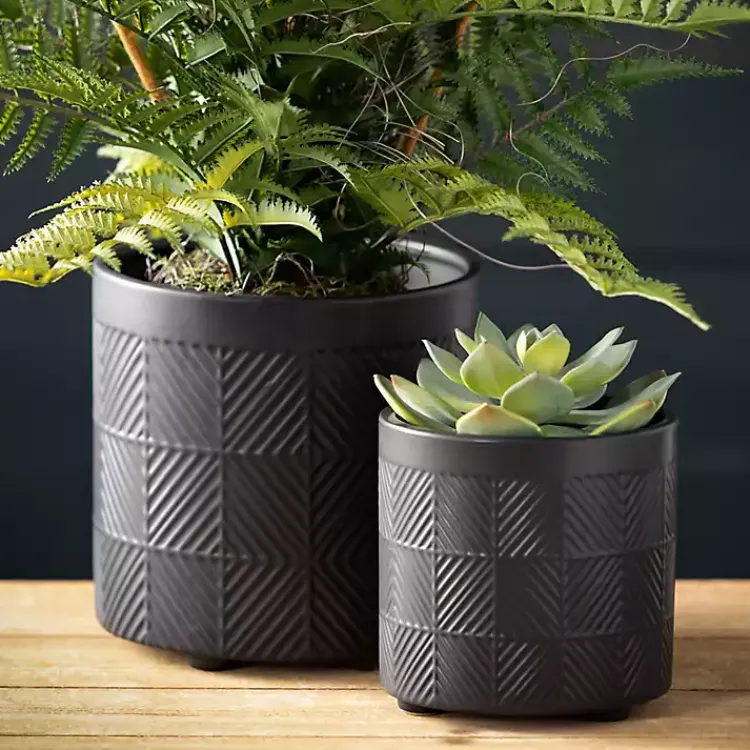 Kirklands Home Onyx Textured Ceramic Footed Planters, Set of 2 Black Sale