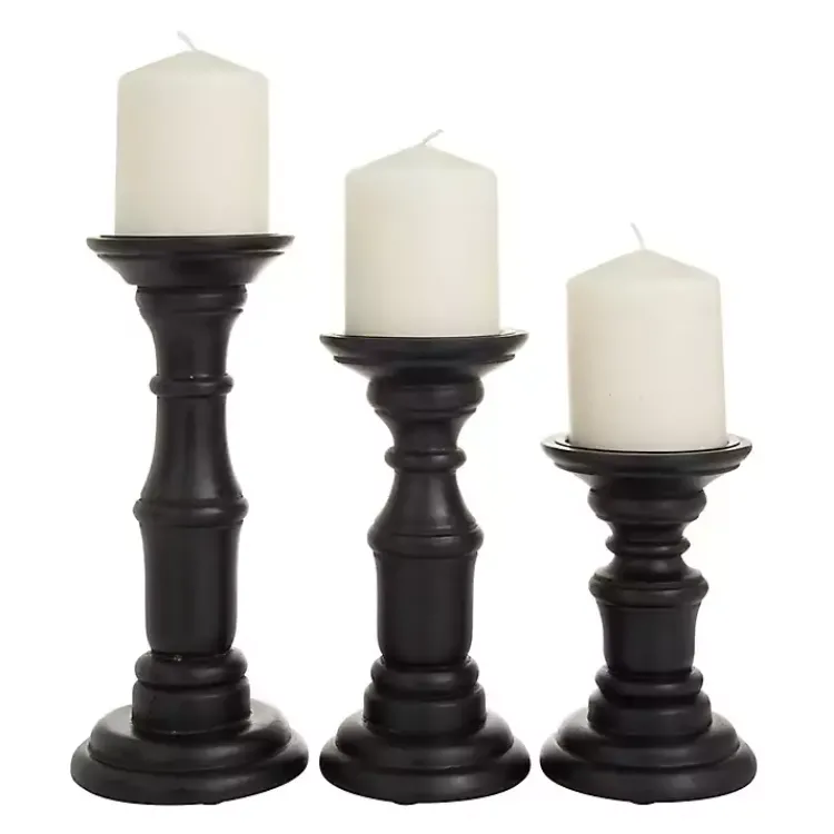 Candle Holders>Kirklands Home Onyx Turned Wood 3-pc. Candle Holder Set Black
