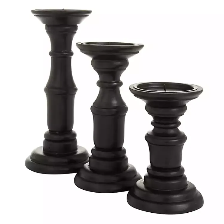 Candle Holders>Kirklands Home Onyx Turned Wood 3-pc. Candle Holder Set Black