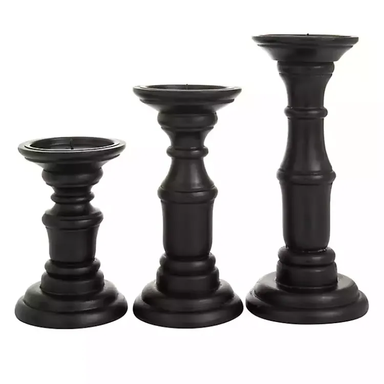 Candle Holders>Kirklands Home Onyx Turned Wood 3-pc. Candle Holder Set Black