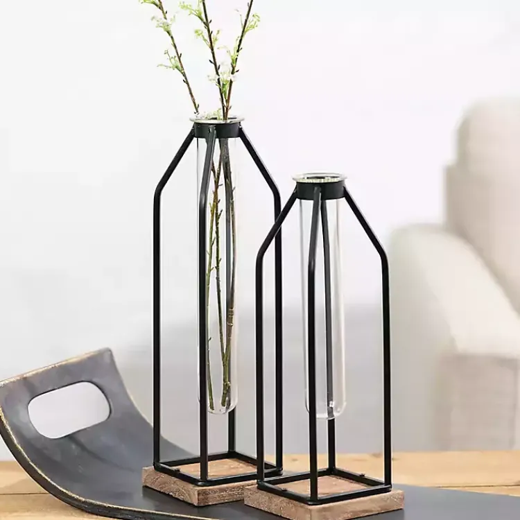 Vases>Kirklands Home Open Iron Frame Tube Vases, Set of 2 Black