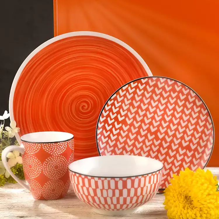 Kirklands Home Opulent Stoneware 16-pc. Dinnerware Set Orange New
