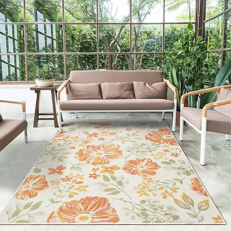 Kirklands Home Orange & Green Floral Reversible Outdoor Rug, 5x7 Online