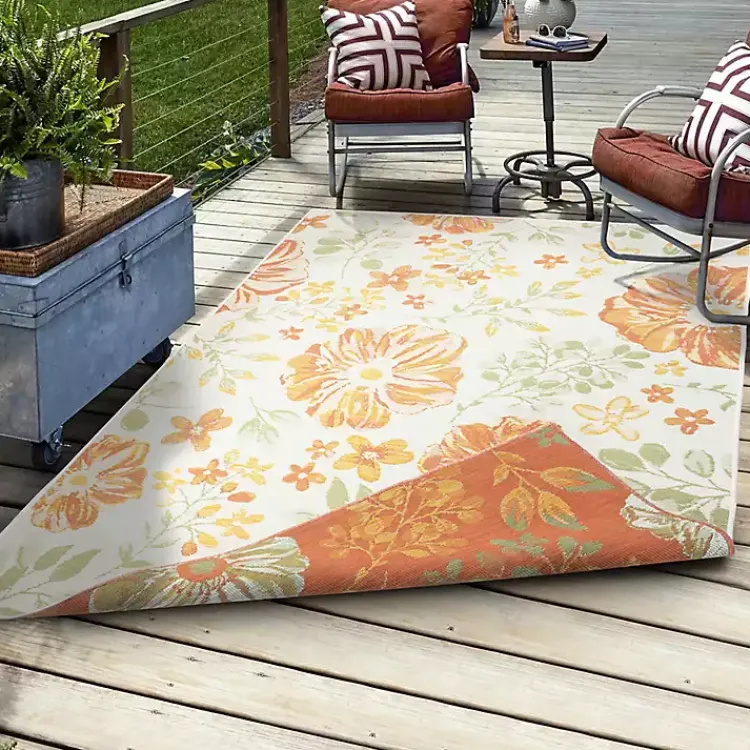 Kirklands Home Orange & Green Floral Reversible Outdoor Rug, 5x7 Online