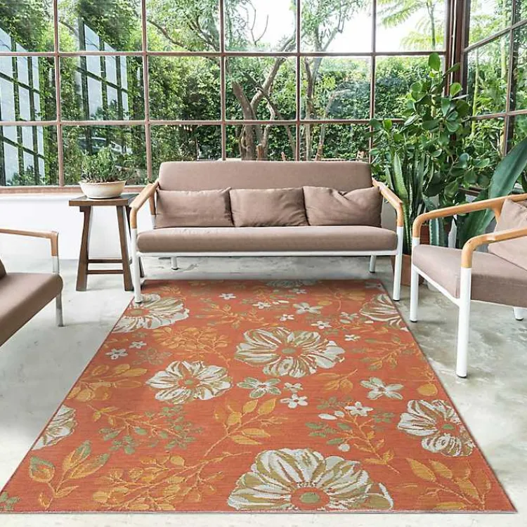 Kirklands Home Orange & Green Floral Reversible Outdoor Rug, 5x7 Online