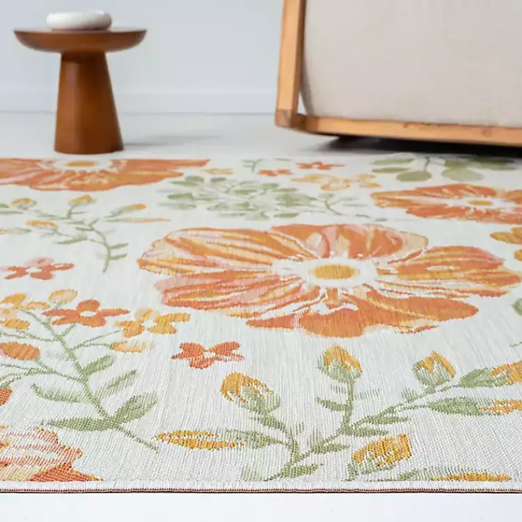 Kirklands Home Orange & Green Floral Reversible Outdoor Rug, 5x7 Online