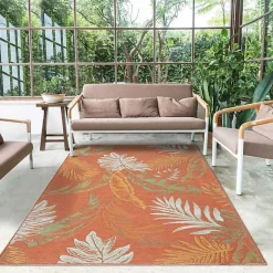 Kirklands Home Orange & Green Palms Reversible Outdoor Rug, 5x7 Best