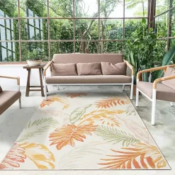 Kirklands Home Orange & Green Palms Reversible Outdoor Rug, 5x7 Best