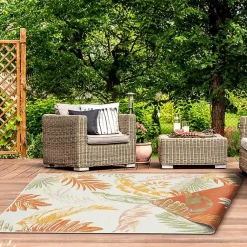 Kirklands Home Orange & Green Palms Reversible Outdoor Rug, 5x7 Best