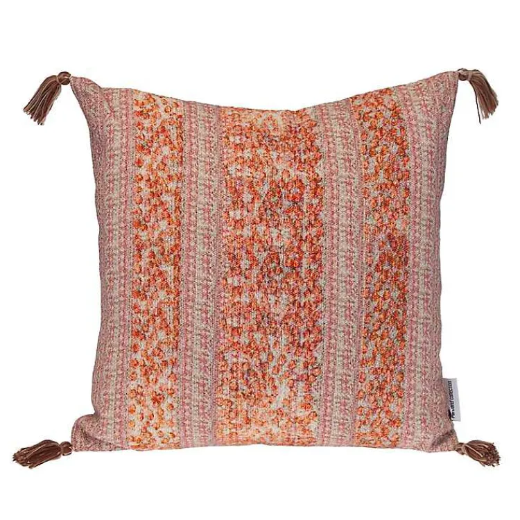Pillows>Kirklands Home Orange and Pink Floral Stripe Pillow