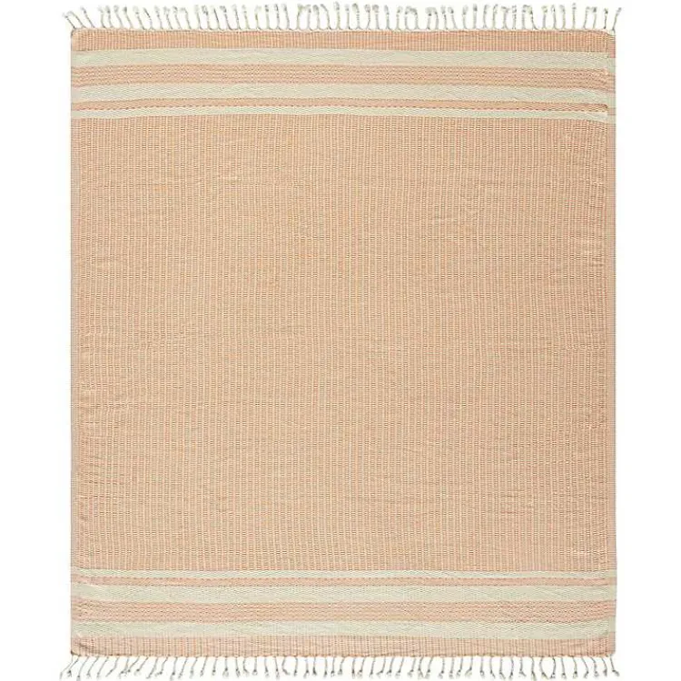 Blankets & Throws>Kirklands Home Orange and White Stripes Cotton Throw