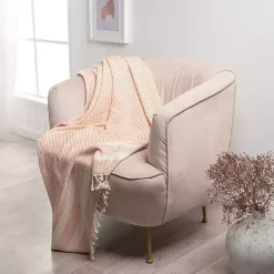 Blankets & Throws>Kirklands Home Orange and White Stripes Cotton Throw
