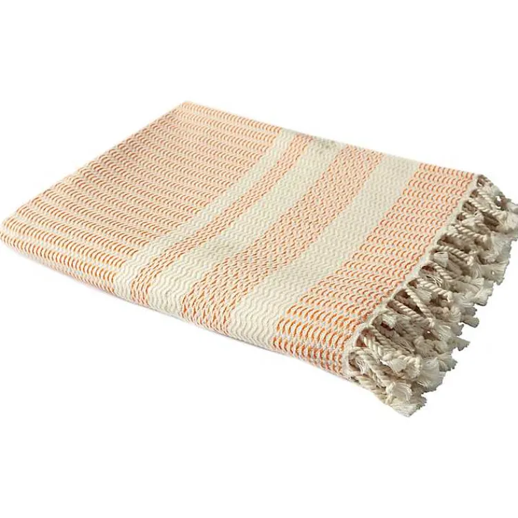Blankets & Throws>Kirklands Home Orange and White Stripes Cotton Throw