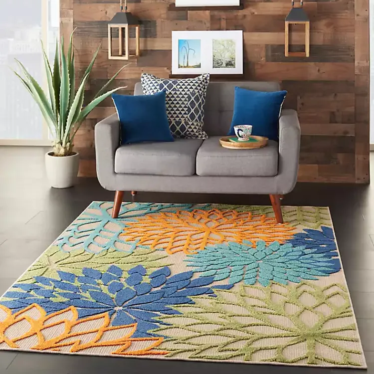 Kirklands Home Orange Bright Floral Burst Outdoor Area Rug, 5x7 Sale