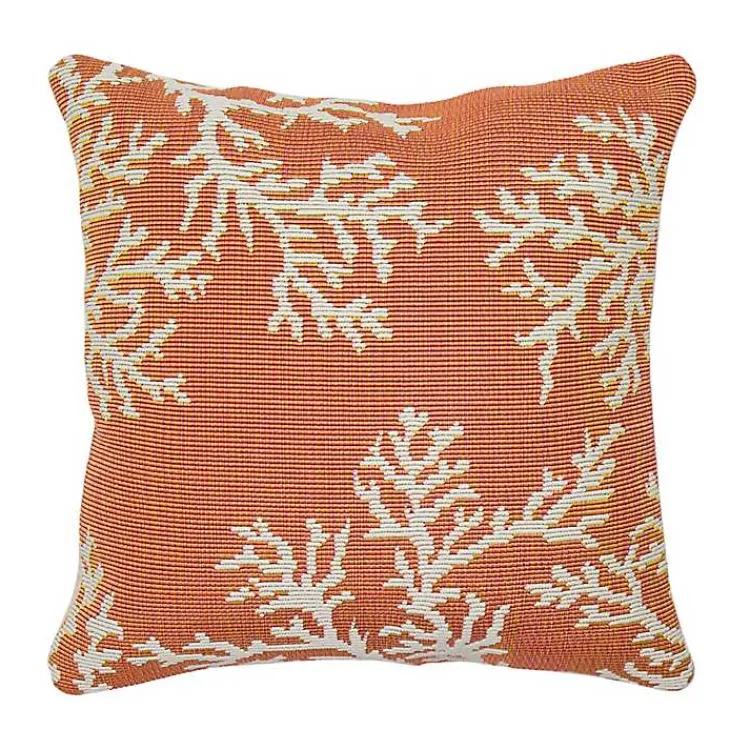 Kirklands Home Orange Coral Woven Outdoor Throw Pillow Outlet
