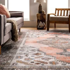 Kirklands Home Orange Distressed Medallion Washable Runner Outlet
