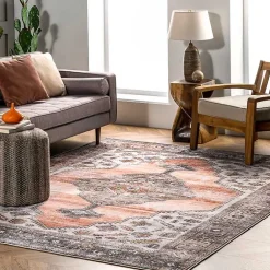 Kirklands Home Orange Distressed Medallion Washable Area Rug, 3x5 Online