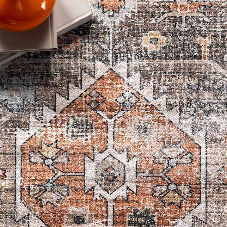 Kirklands Home Orange Distressed Medallion Washable Area Rug, 3x5 Online