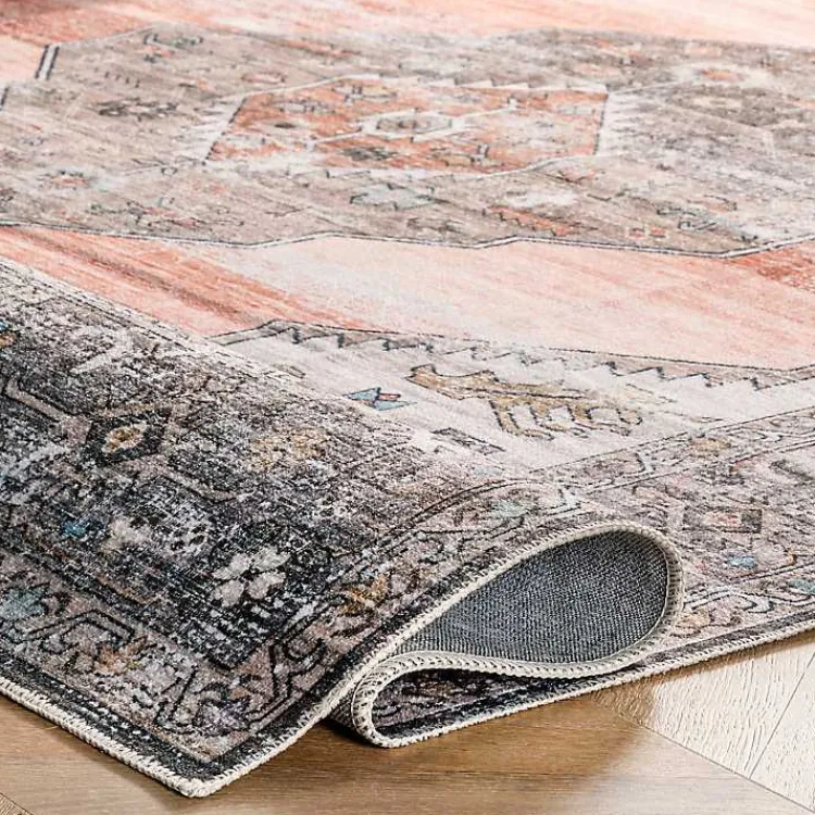 Kirklands Home Orange Distressed Medallion Washable Area Rug, 3x5 Online