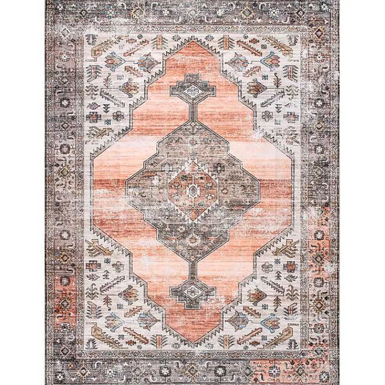 Kirklands Home Orange Distressed Medallion Washable Area Rug, 4x6 Hot