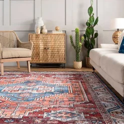 Kirklands Home Orange Faded Medallion Washable Area Rug, 5x8 Outlet