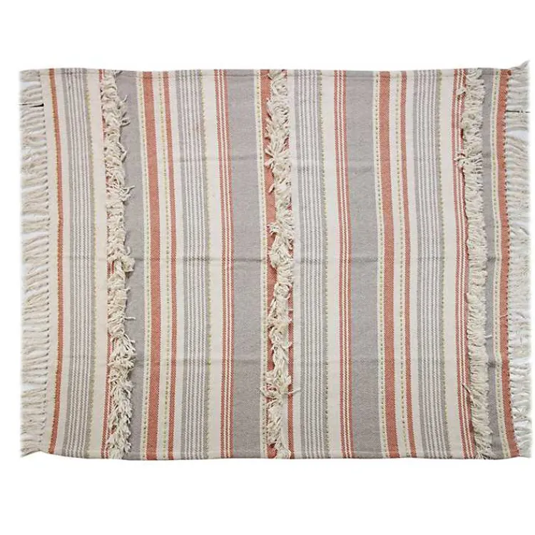 Blankets & Throws>Kirklands Home Orange Fringe Line Work Throw