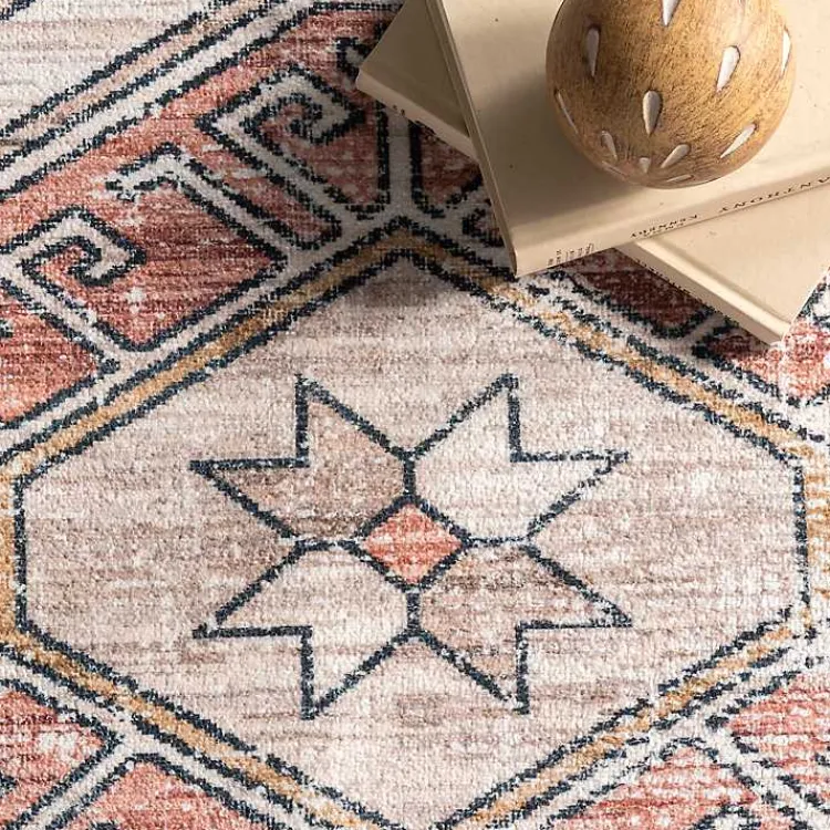 Kirklands Home Orange Global Motif Washable Area Rug, 4x6 New
