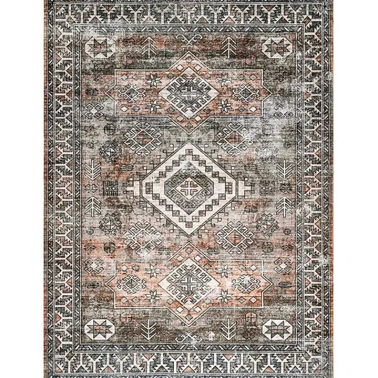 Kirklands Home Orange Global Pattern Washable Area Rug, 4x6 Sale