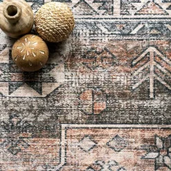 Kirklands Home Orange Global Pattern Washable Area Rug, 4x6 Sale