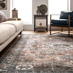 Kirklands Home Orange Global Pattern Washable Area Rug, 5x8 Clearance