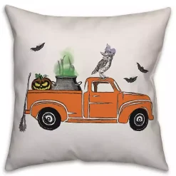 Halloween>Kirklands Home Orange Halloween Truck Throw Pillow Multi