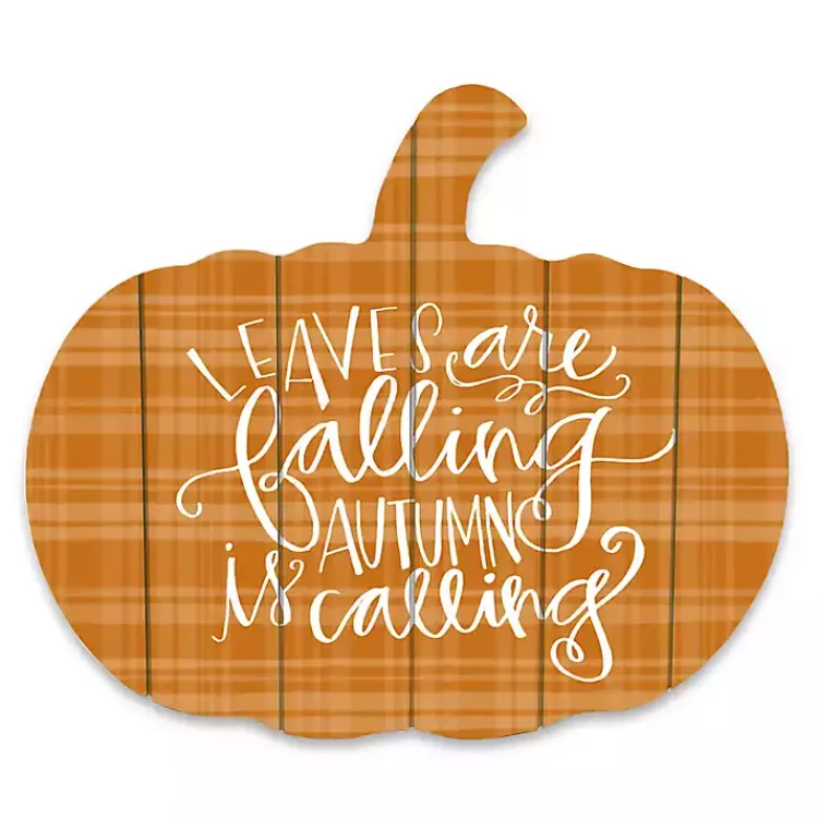 Fall>Kirklands Home Leaves Falling Plaid Pumpkin Wall Plaque Orange