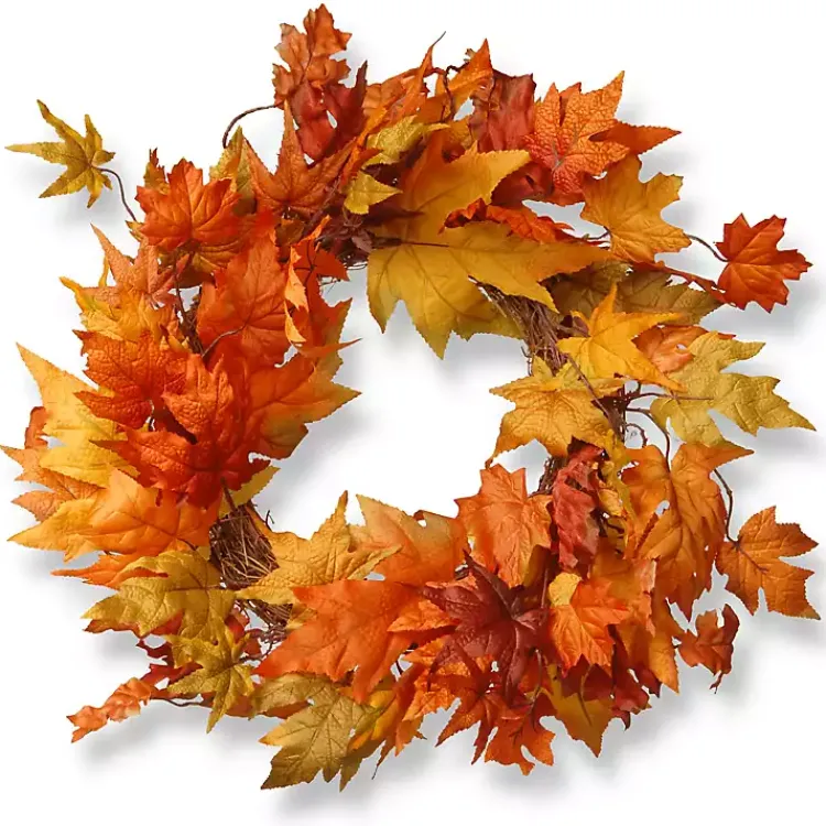 Wreaths>Kirklands Home Maple Leaf Fall Foliage Wreath Orange