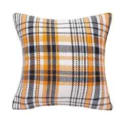 Halloween>Kirklands Home Orange Plaid Halloween Throw Pillow