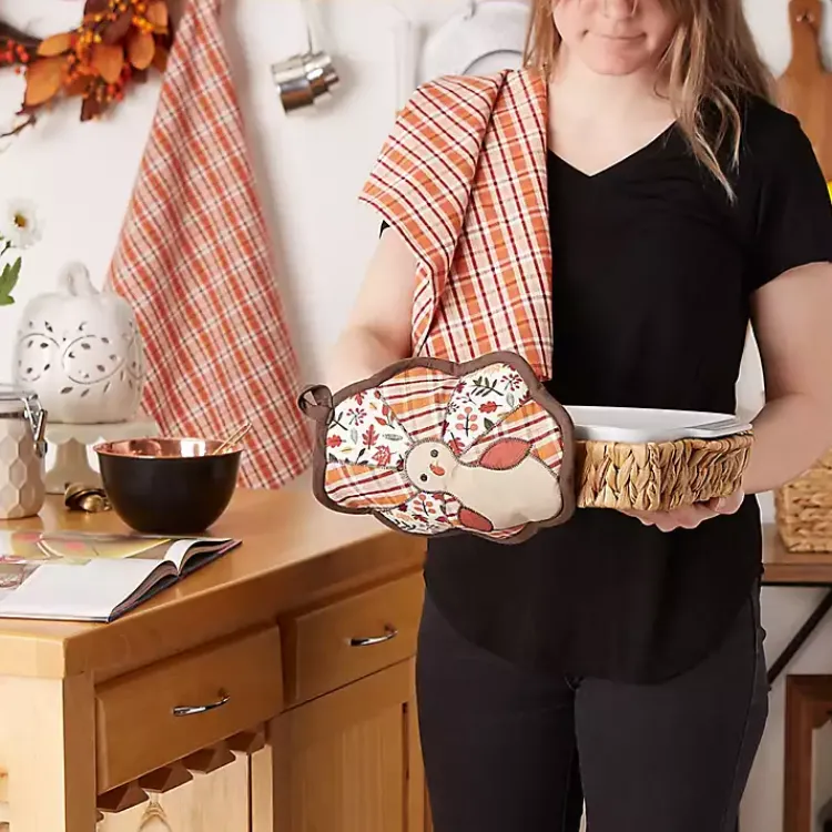 Fall>Kirklands Home Orange Plaid Turkey 3-pc. Potholder & Towel Set